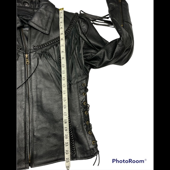 Himalaya Moto Bike Fringe Western Leather Jacket SZ 8 - Picture 9 of 11